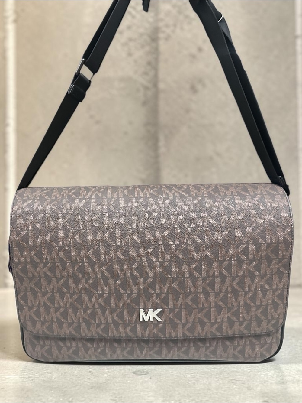 Michael Kors Brown MK Logo Messenger Bag with Black Strap